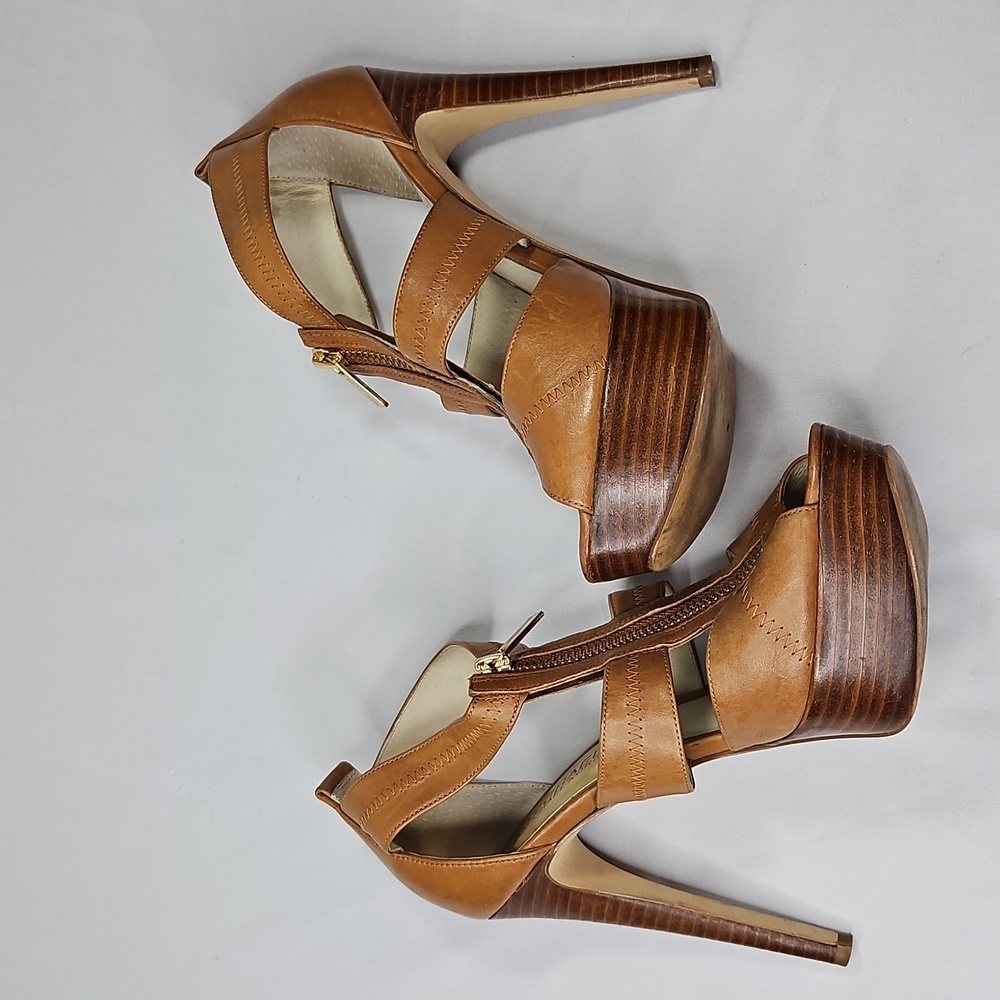 Michael Kors Berkley Plateform Brown Heeled Sandals Size 7.5 - Picture 6 of 8